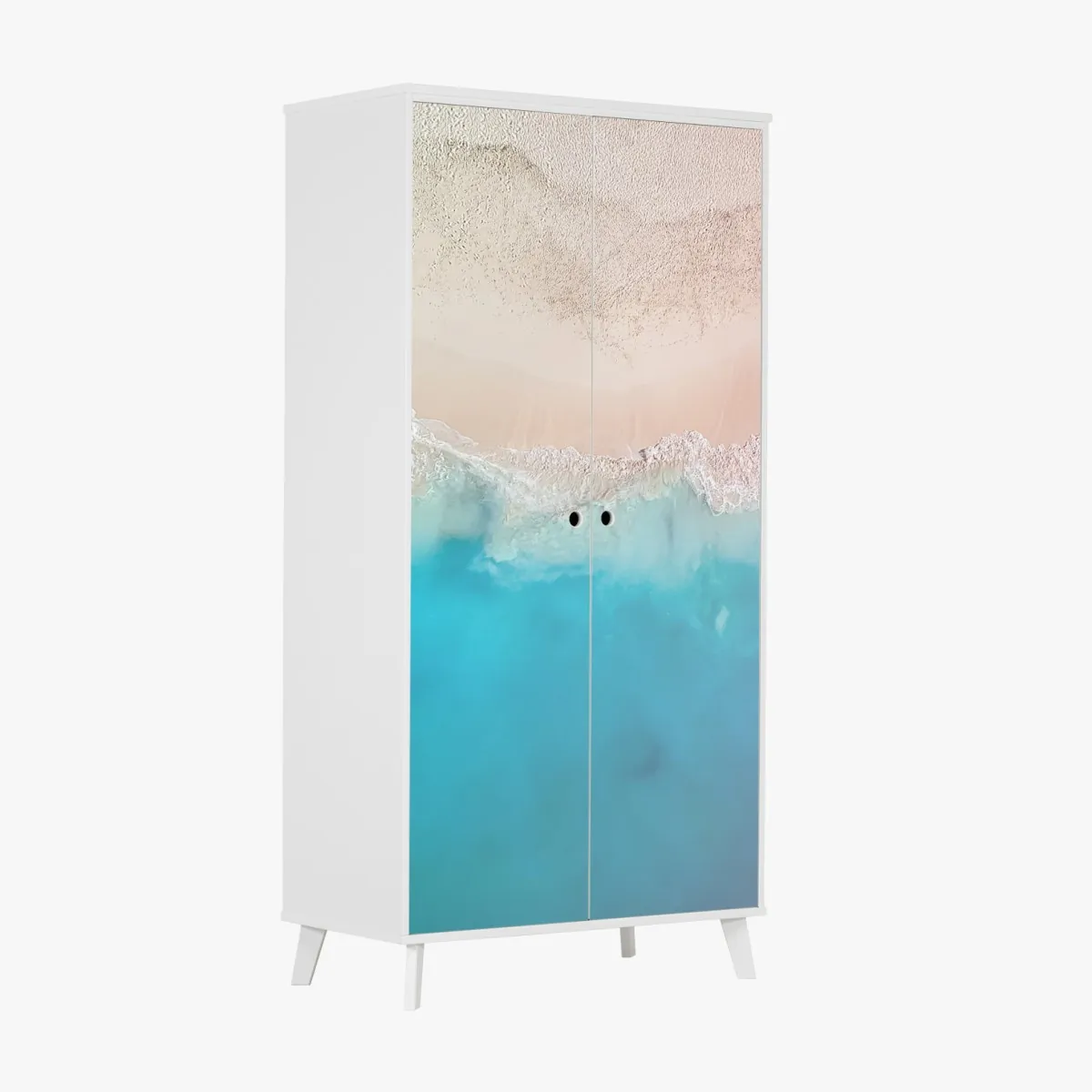 Naklejka na szafę pastelowa turkusowa plaża z lotu ptaka – Wallissimo® Naklejka na szafę pastelowa turkusowa plaża z lotu ptaka – Wallissimo®