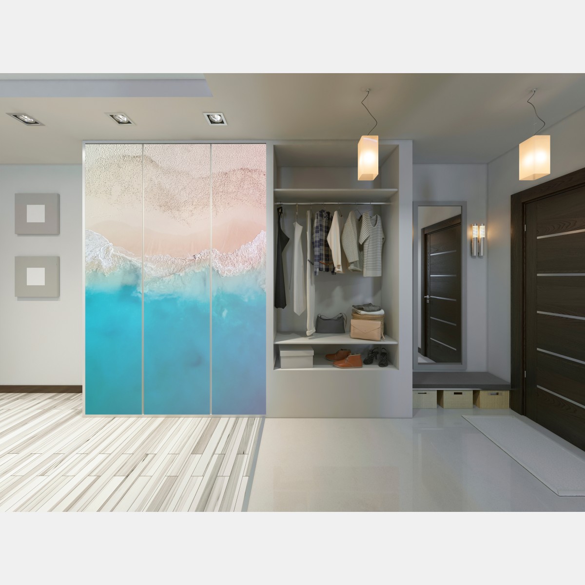 Naklejka na szafę pastelowa turkusowa plaża z lotu ptaka – Wallissimo® Naklejka na szafę pastelowa turkusowa plaża z lotu ptaka – Wallissimo®