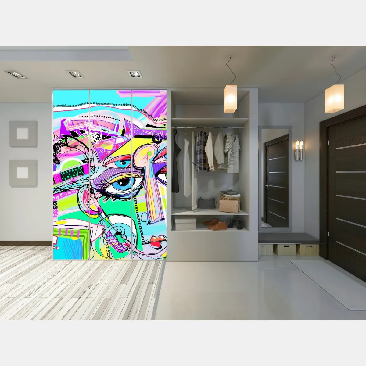 Naklejka na szafę abstrakcyjna twarz w żywych kolorach – Wallissimo® Naklejka na szafę abstrakcyjna twarz w żywych kolorach – Wallissimo®