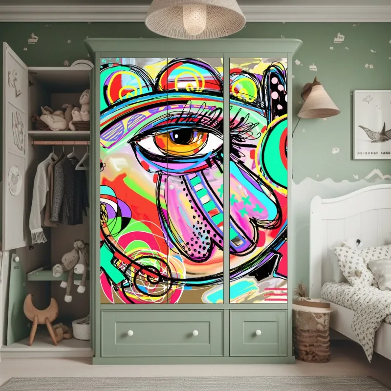 Naklejka na szafę słoneczna uliczka z kamiennymi domami i kolorowymi okiennicami – Wallissimo®