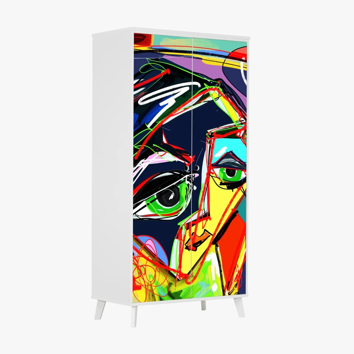 Naklejka na szafę kolorowy abstrakcyjny portret twarzy – Wallissimo® Naklejka na szafę kolorowy abstrakcyjny portret twarzy – Wallissimo®