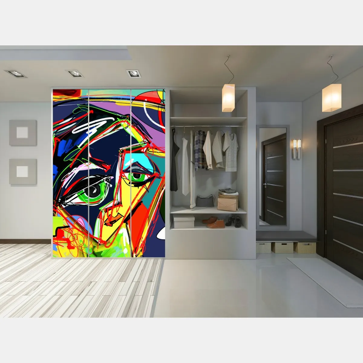 Naklejka na szafę kolorowy abstrakcyjny portret twarzy – Wallissimo® Naklejka na szafę kolorowy abstrakcyjny portret twarzy – Wallissimo®