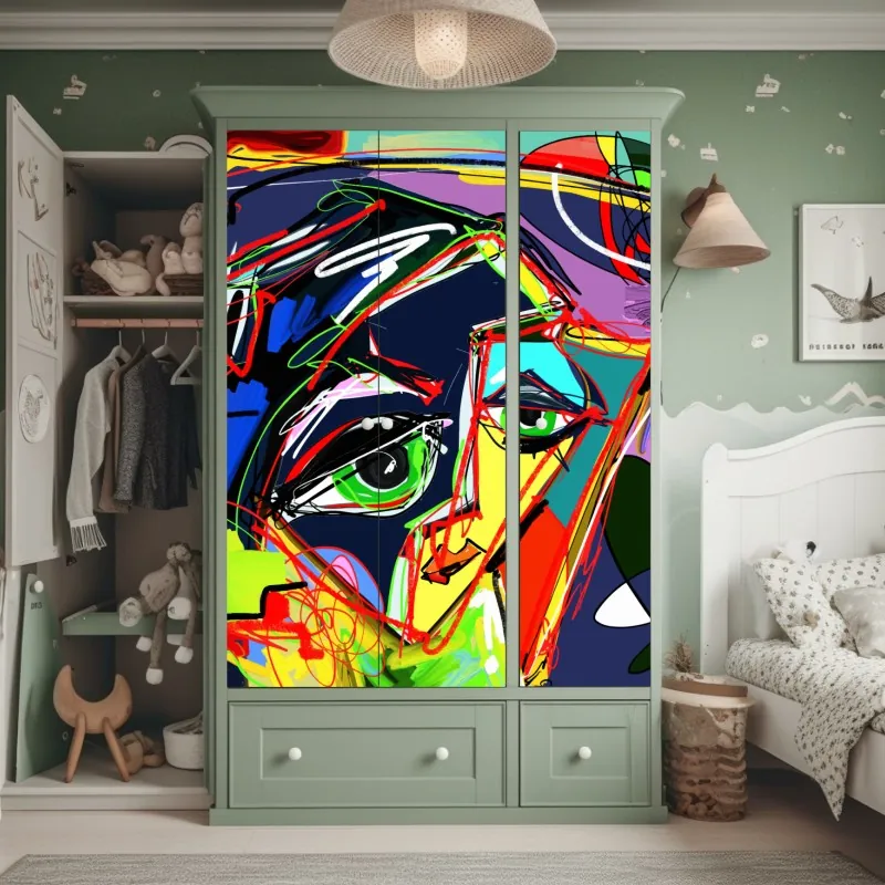 Naklejka na szafę kolorowy abstrakcyjny portret twarzy – Wallissimo® Naklejka na szafę kolorowy abstrakcyjny portret twarzy – Wallissimo®