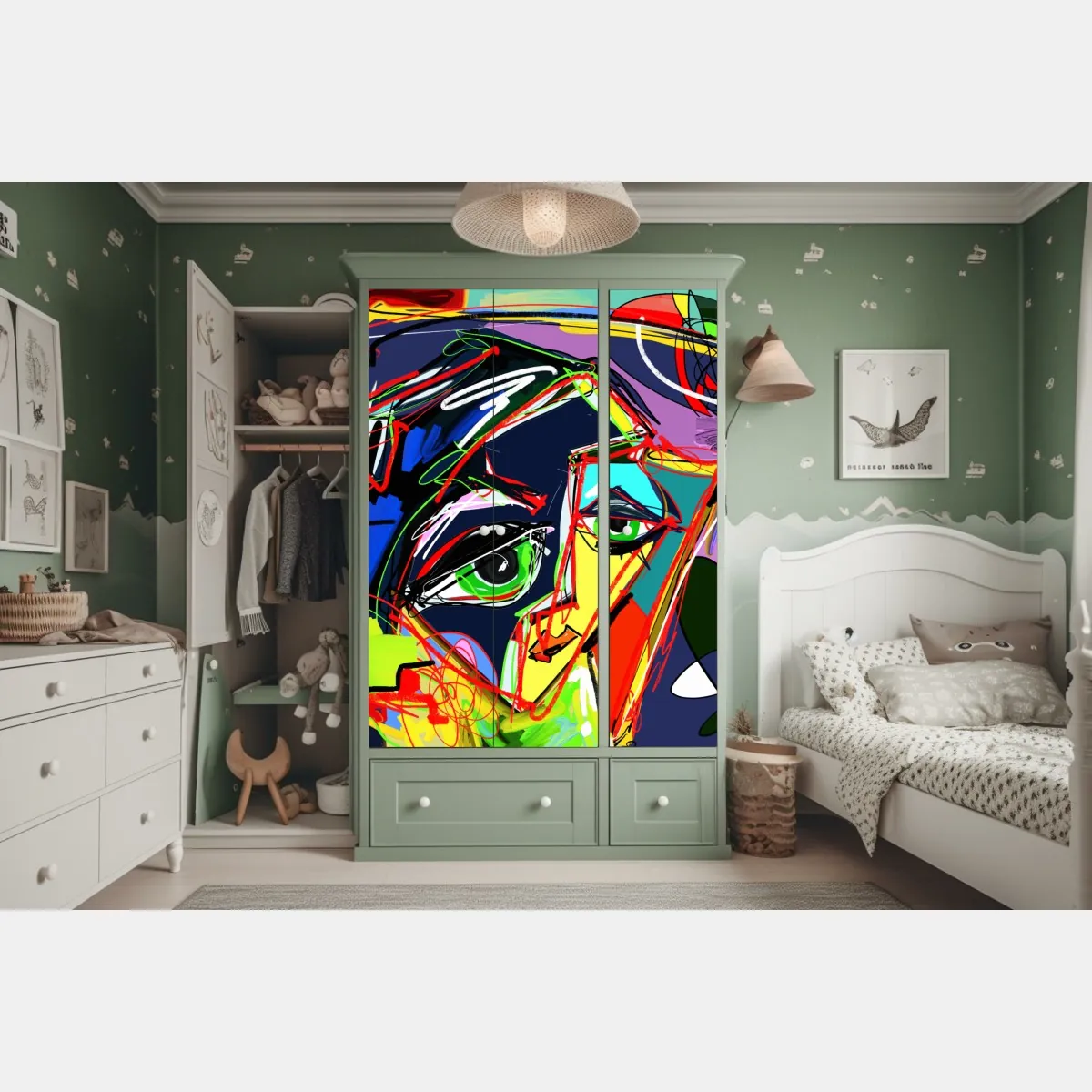 Naklejka na szafę kolorowy abstrakcyjny portret twarzy – Wallissimo® Naklejka na szafę kolorowy abstrakcyjny portret twarzy – Wallissimo®