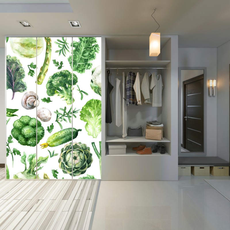 Naklejka na szafę akwarelowy wzór zielonych warzyw – Wallissimo® Naklejka na szafę akwarelowy wzór zielonych warzyw – Wallissimo®