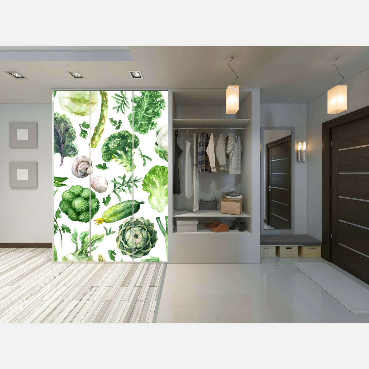 Naklejka na szafę akwarelowy wzór zielonych warzyw – Wallissimo® Naklejka na szafę akwarelowy wzór zielonych warzyw – Wallissimo®