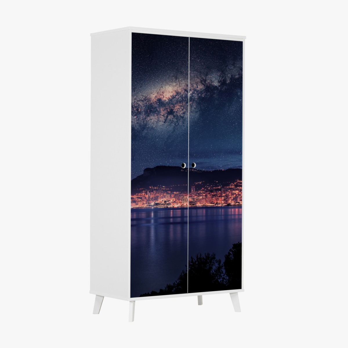Wardrobe sticker coastal city under the milky way