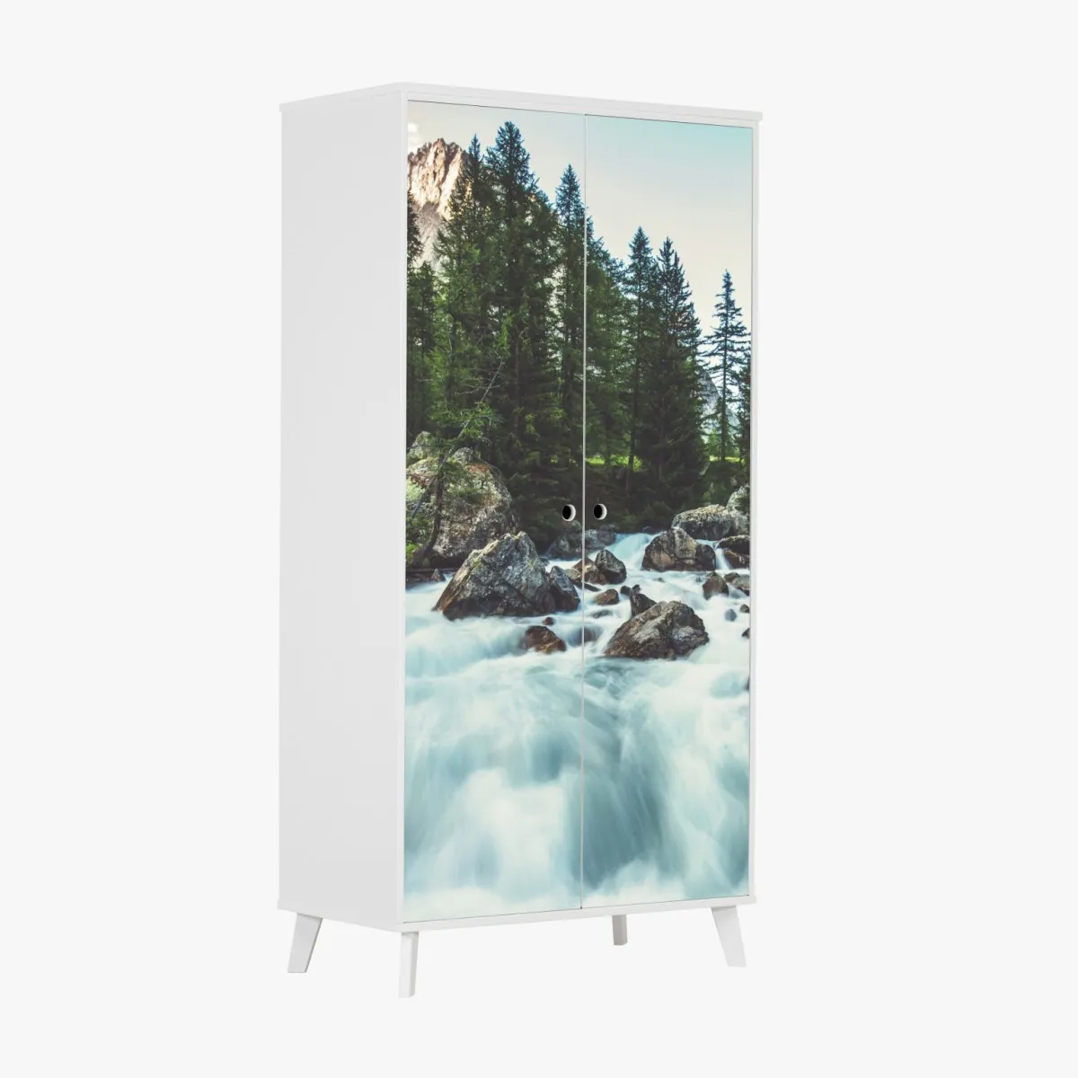 Naklejka na szafę malownicza alpejska rzeka w Ferret Valley – Wallissimo® Naklejka na szafę malownicza alpejska rzeka w Ferret Valley – Wallissimo®