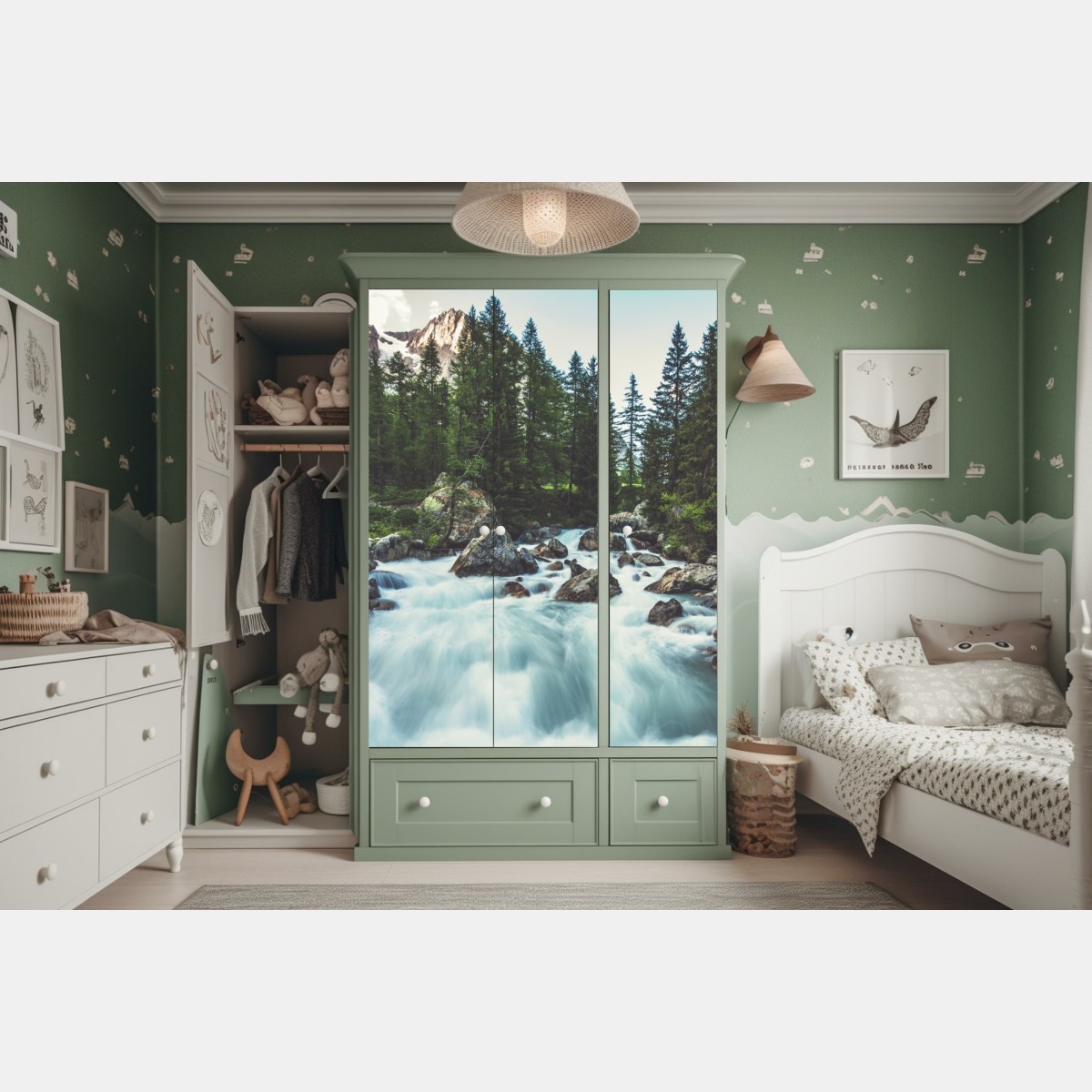 Naklejka na szafę malownicza alpejska rzeka w Ferret Valley – Wallissimo® Naklejka na szafę malownicza alpejska rzeka w Ferret Valley – Wallissimo®