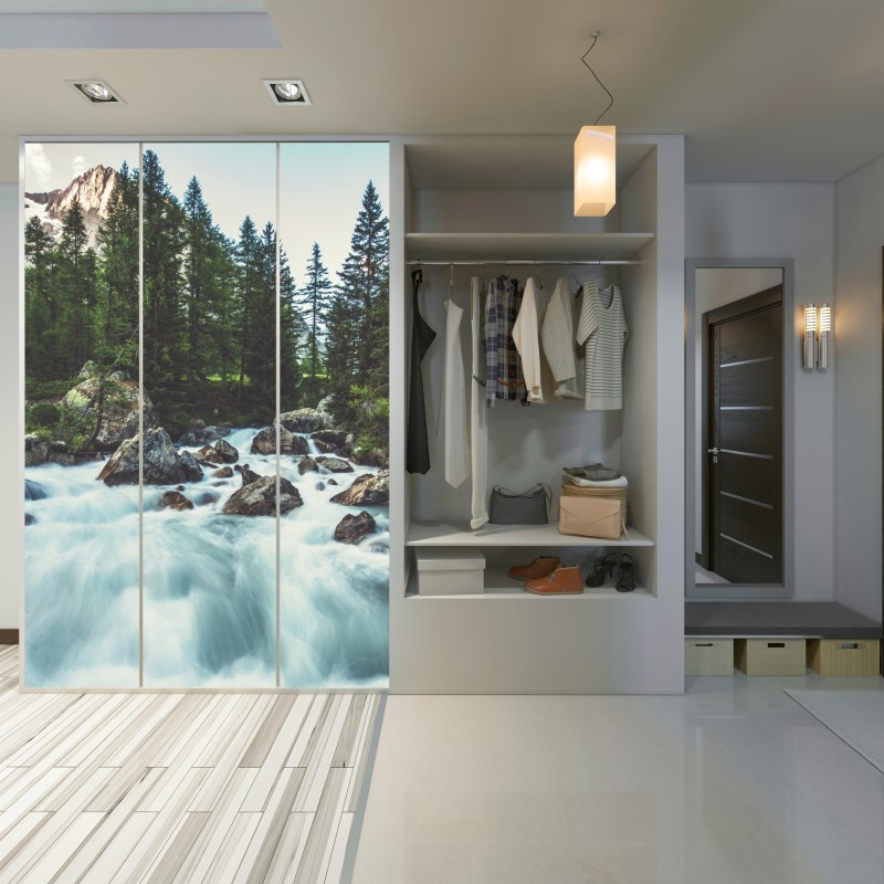 Naklejka na szafę malownicza alpejska rzeka w Ferret Valley – Wallissimo® Naklejka na szafę malownicza alpejska rzeka w Ferret Valley – Wallissimo®