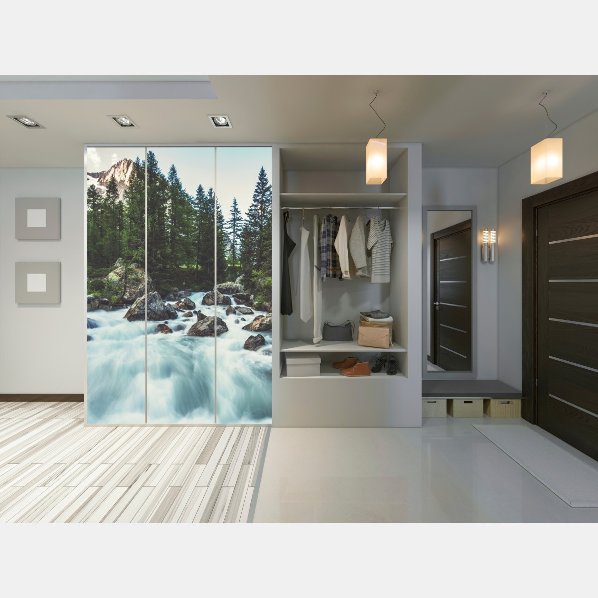 Naklejka na szafę malownicza alpejska rzeka w Ferret Valley – Wallissimo® Naklejka na szafę malownicza alpejska rzeka w Ferret Valley – Wallissimo®