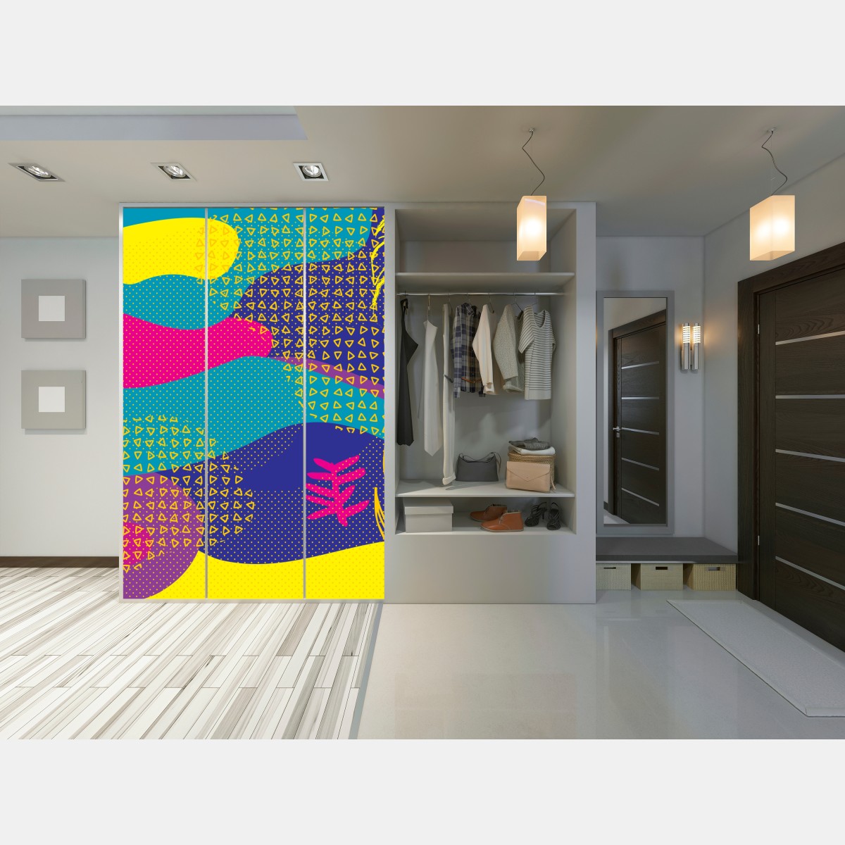 Naklejka na szafę żywy abstrakcyjny wzór tropikalny – Wallissimo® Naklejka na szafę żywy abstrakcyjny wzór tropikalny – Wallissimo®