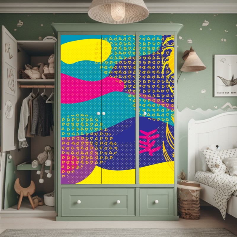 Naklejka na szafę żywy abstrakcyjny wzór tropikalny – Wallissimo® Naklejka na szafę żywy abstrakcyjny wzór tropikalny – Wallissimo®