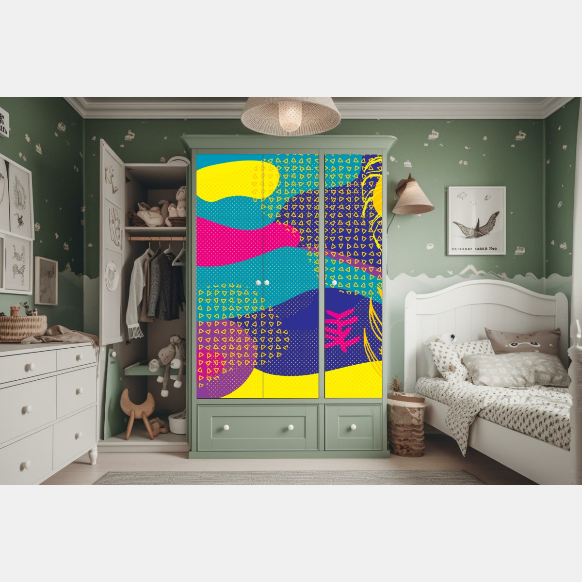 Naklejka na szafę żywy abstrakcyjny wzór tropikalny – Wallissimo® Naklejka na szafę żywy abstrakcyjny wzór tropikalny – Wallissimo®