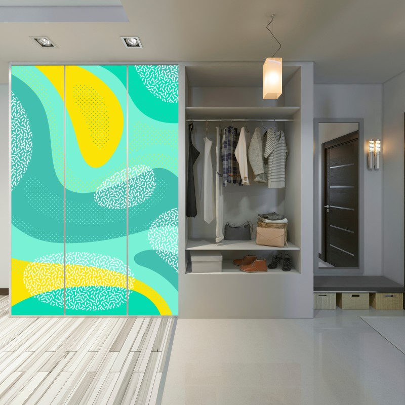 Naklejka na szafę turkusowo-żółty abstrakcyjny wzór – Wallissimo® Naklejka na szafę turkusowo-żółty abstrakcyjny wzór – Wallissimo®