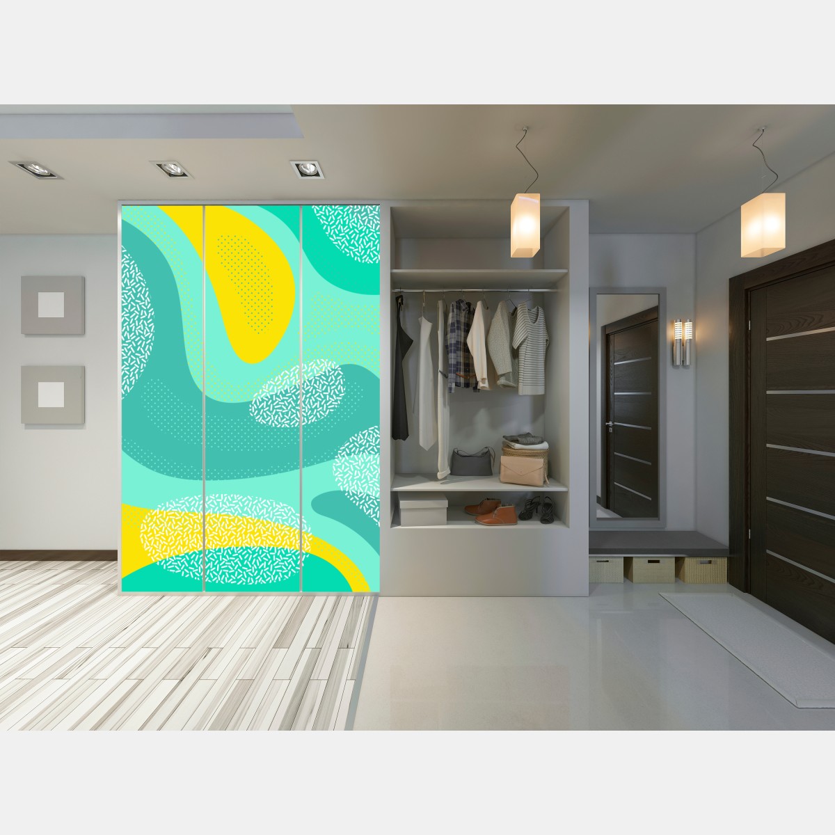 Naklejka na szafę turkusowo-żółty abstrakcyjny wzór – Wallissimo® Naklejka na szafę turkusowo-żółty abstrakcyjny wzór – Wallissimo®