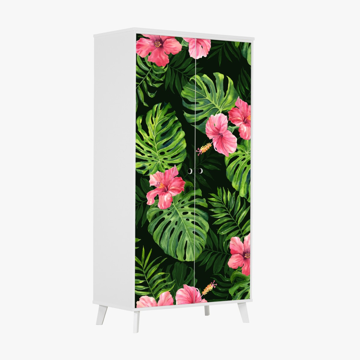 Wardrobe sticker tropical monstera and hibiscus botanical pattern