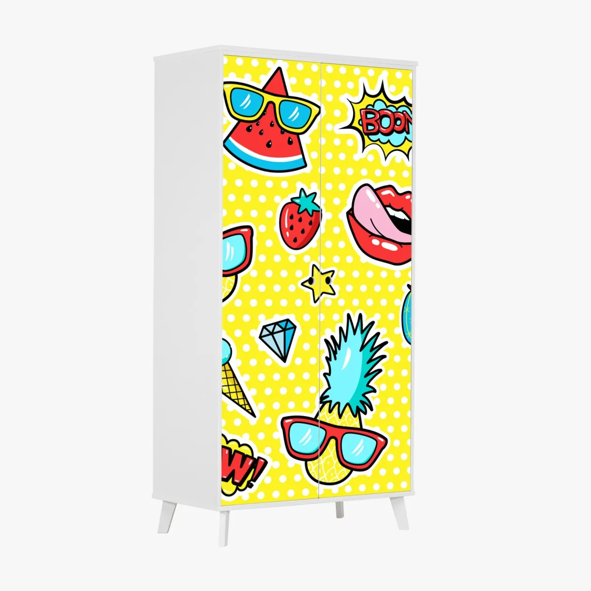 Naklejka na szafę jaskrawy wzór naklejek w stylu pop-art – Wallissimo® Naklejka na szafę jaskrawy wzór naklejek w stylu pop-art – Wallissimo®