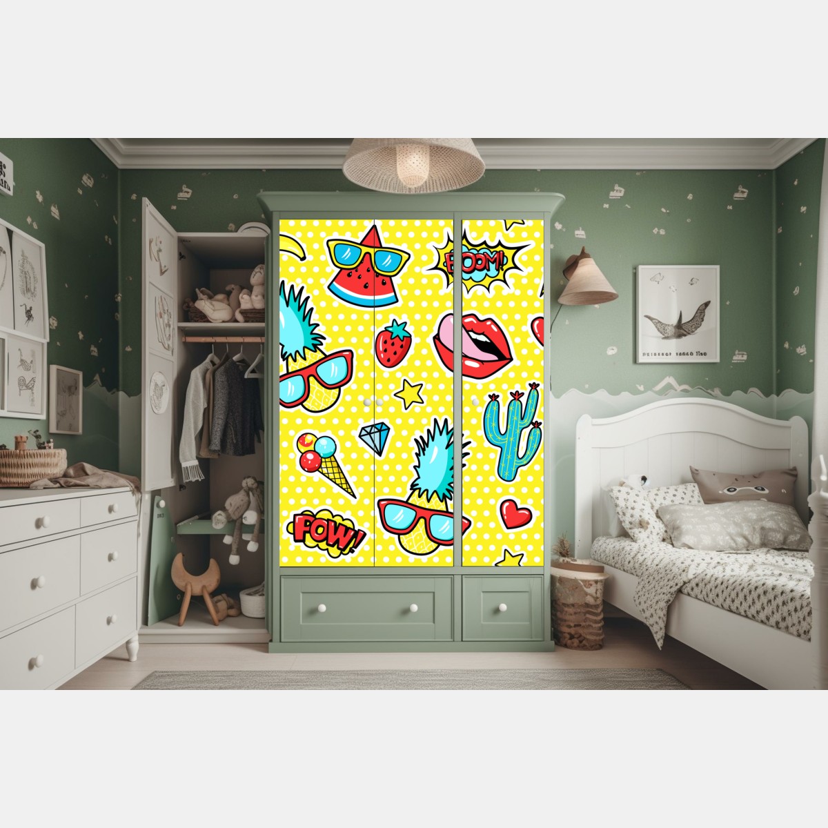 Naklejka na szafę jaskrawy wzór naklejek w stylu pop-art – Wallissimo® Naklejka na szafę jaskrawy wzór naklejek w stylu pop-art – Wallissimo®