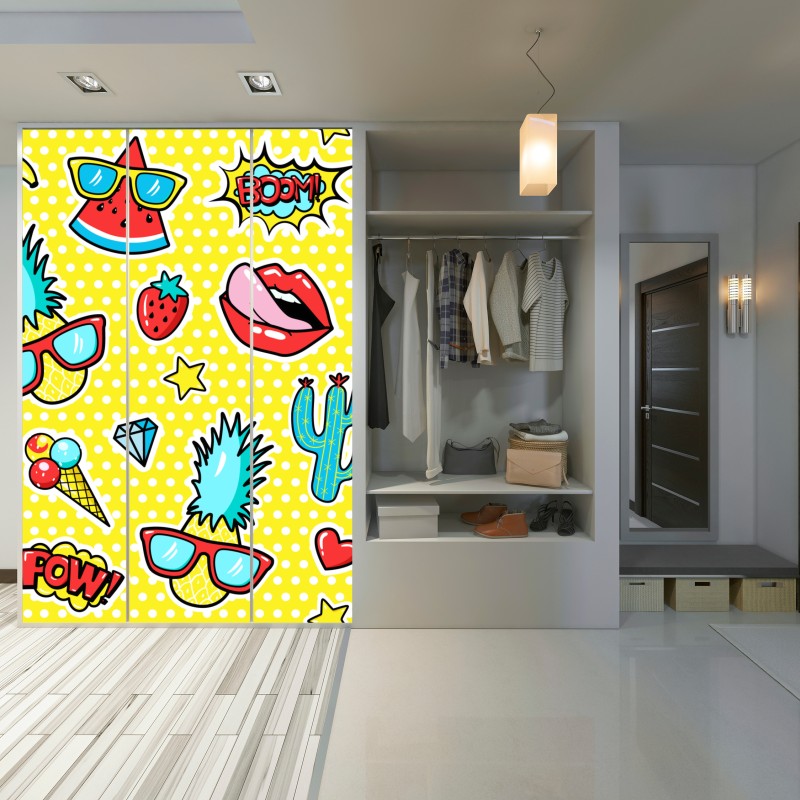 Naklejka na szafę jaskrawy wzór naklejek w stylu pop-art – Wallissimo® Naklejka na szafę jaskrawy wzór naklejek w stylu pop-art – Wallissimo®
