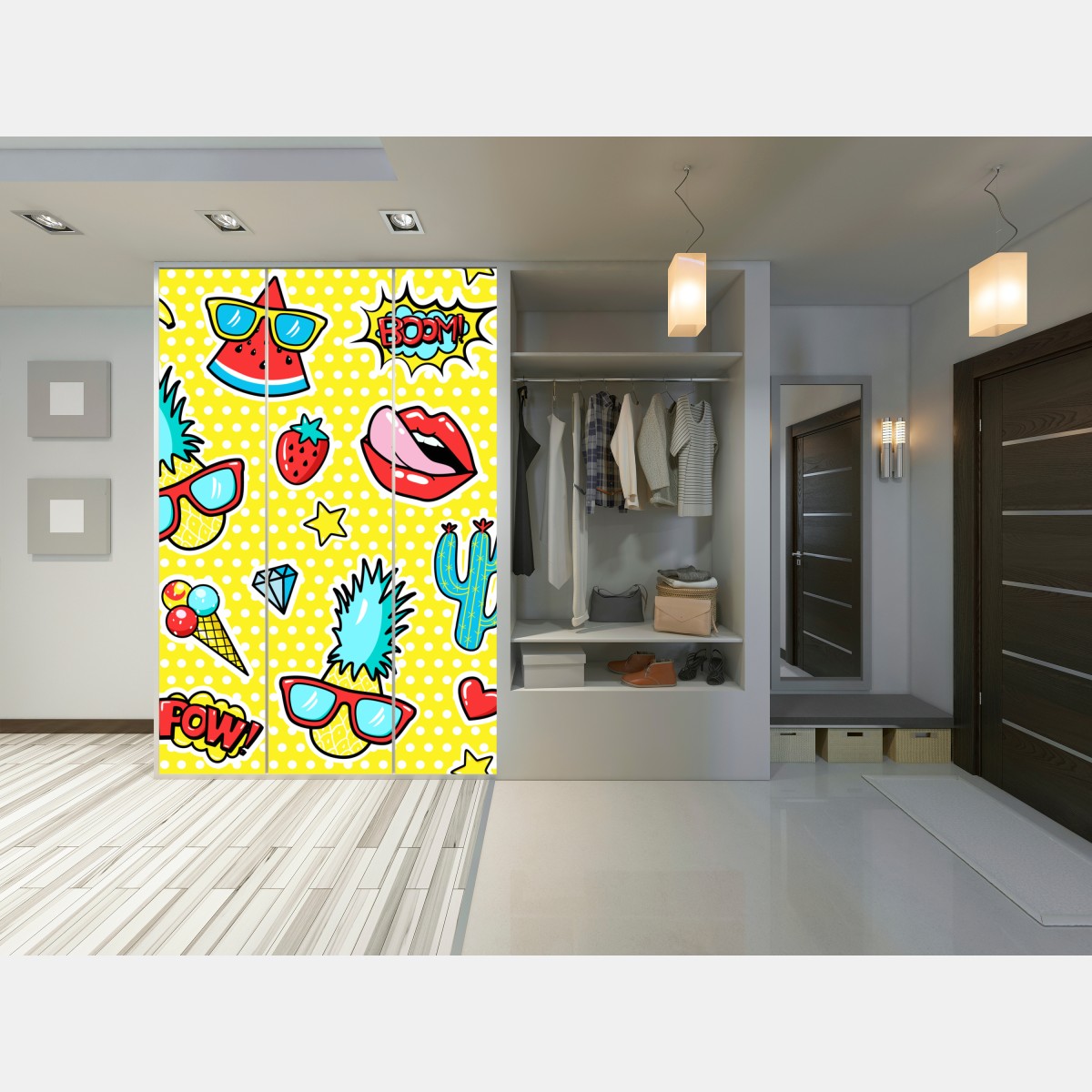 Naklejka na szafę jaskrawy wzór naklejek w stylu pop-art – Wallissimo® Naklejka na szafę jaskrawy wzór naklejek w stylu pop-art – Wallissimo®