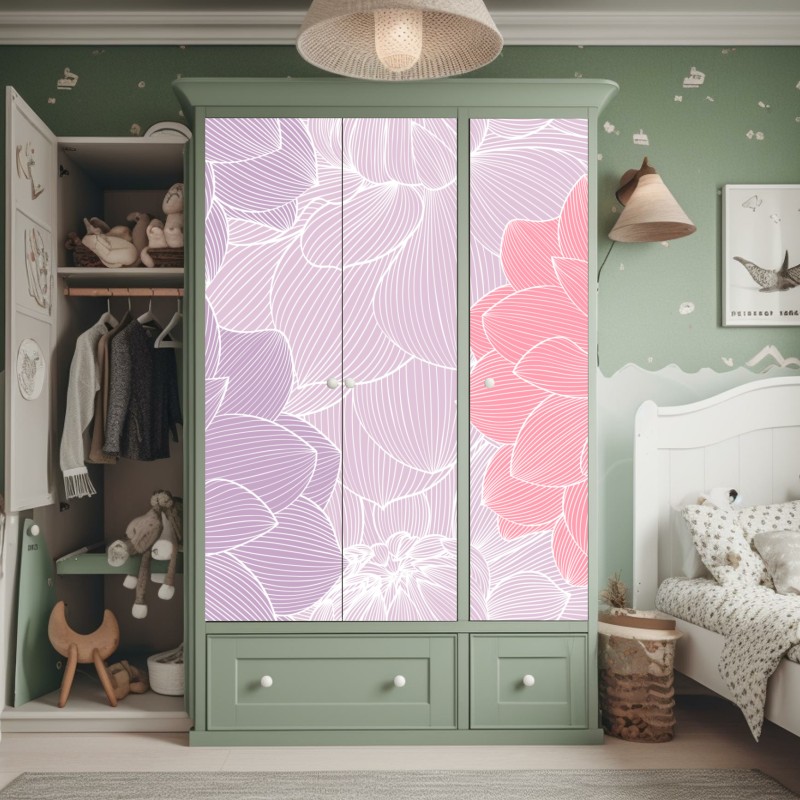Naklejka na szafę delikatny pastelowy wzór kwiatowy – Wallissimo® Naklejka na szafę delikatny pastelowy wzór kwiatowy – Wallissimo®