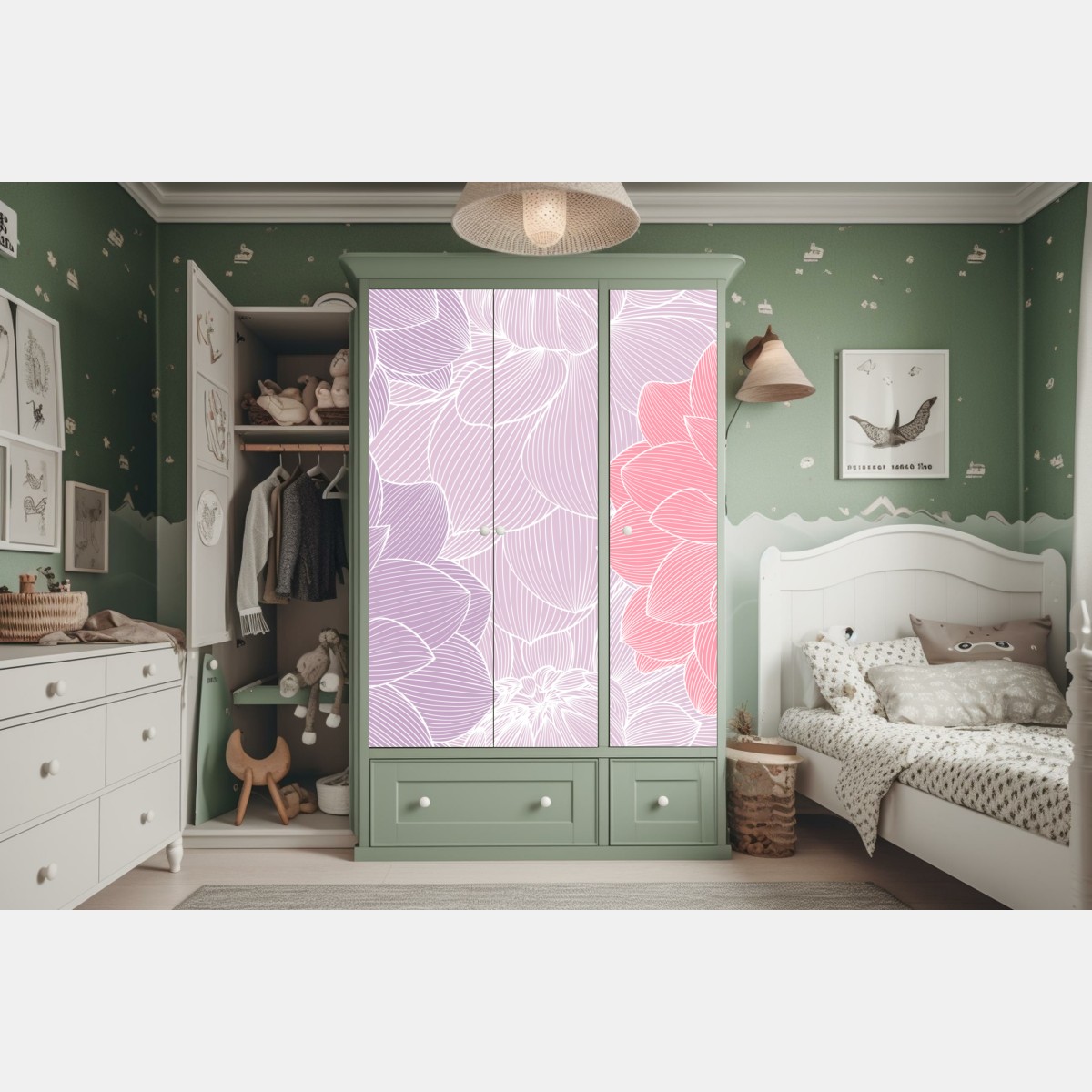 Naklejka na szafę delikatny pastelowy wzór kwiatowy – Wallissimo® Naklejka na szafę delikatny pastelowy wzór kwiatowy – Wallissimo®