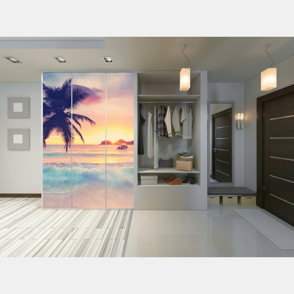 Naklejka na szafę tropikalny pastelowy zachód słońca nad morzem – Wallissimo® Naklejka na szafę tropikalny pastelowy zachód słońca nad morzem – Wallissimo®