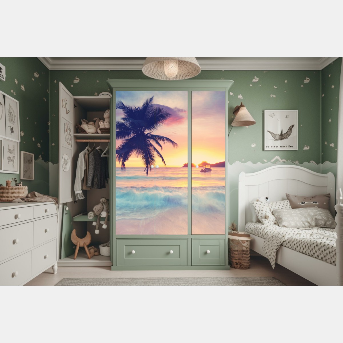Naklejka na szafę tropikalny pastelowy zachód słońca nad morzem – Wallissimo® Naklejka na szafę tropikalny pastelowy zachód słońca nad morzem – Wallissimo®