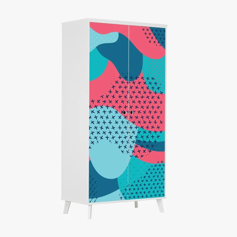 Naklejka na szafę abstrakcyjny falisty wzór w turkusie i koralu