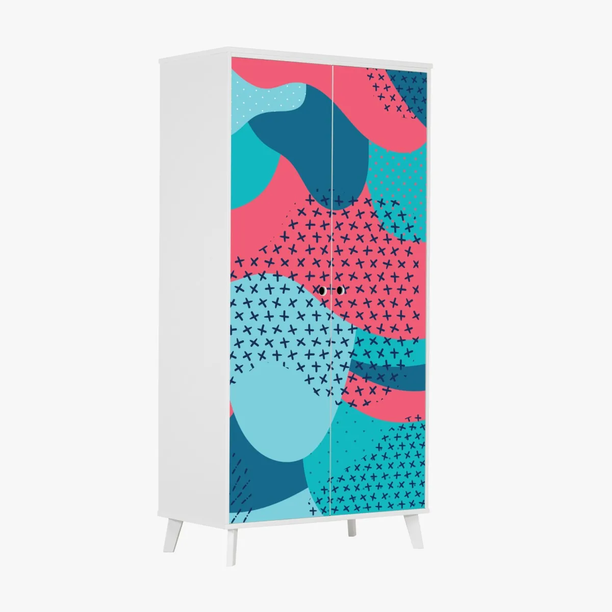 Naklejka na szafę abstrakcyjny falisty wzór w turkusie i koralu – Wallissimo® Naklejka na szafę abstrakcyjny falisty wzór w turkusie i koralu – Wallissimo®