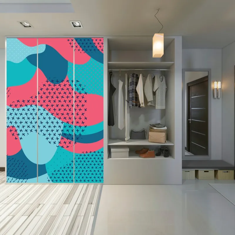 Naklejka na szafę abstrakcyjny falisty wzór w turkusie i koralu – Wallissimo® Naklejka na szafę abstrakcyjny falisty wzór w turkusie i koralu – Wallissimo®