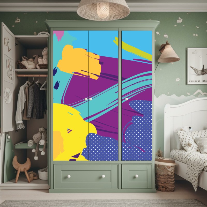 Naklejka na szafę żywa abstrakcyjna kompozycja pop-art – Wallissimo® Naklejka na szafę żywa abstrakcyjna kompozycja pop-art – Wallissimo®