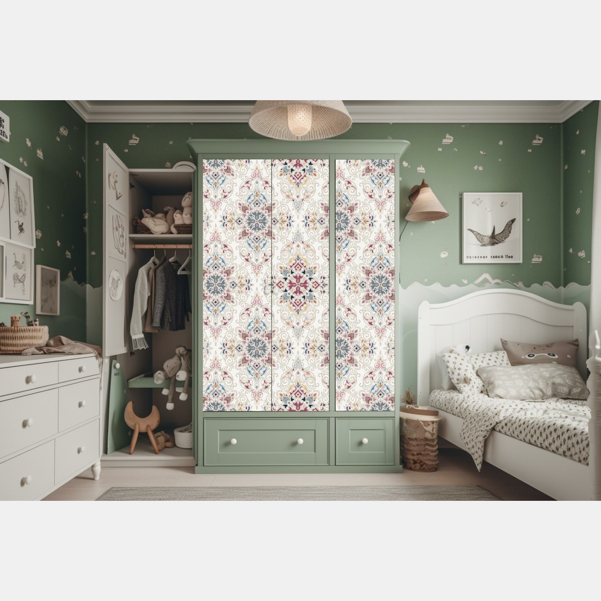 Naklejka na szafę ozdobny wzór damaskowy w stylu vintage – Wallissimo® Naklejka na szafę ozdobny wzór damaskowy w stylu vintage – Wallissimo®