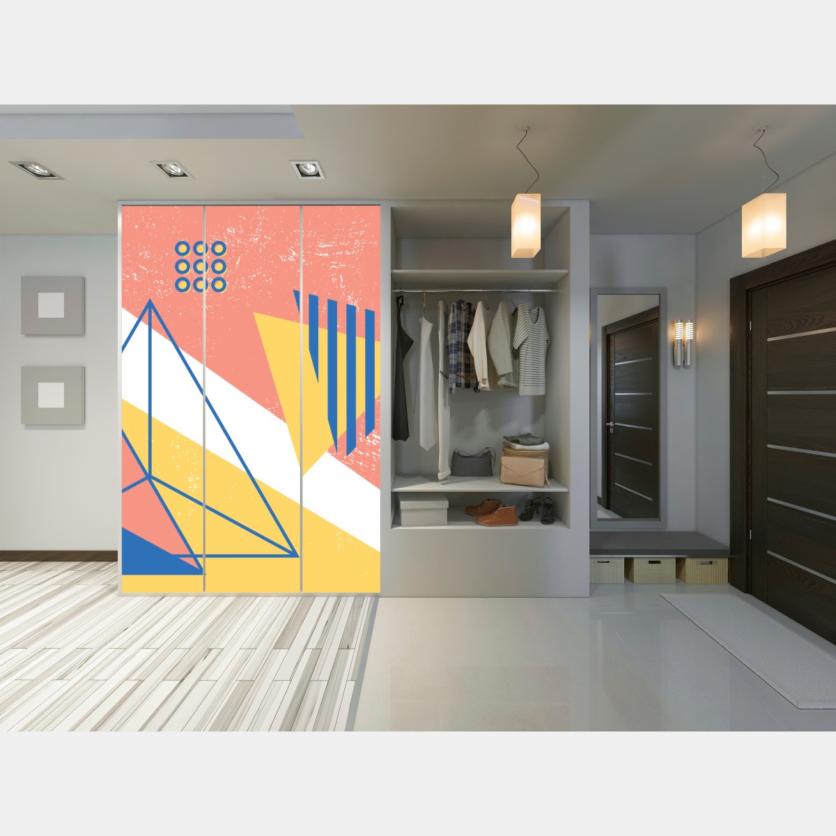 Naklejka na szafę pastelowa kompozycja geometryczna – Wallissimo® Naklejka na szafę pastelowa kompozycja geometryczna – Wallissimo®