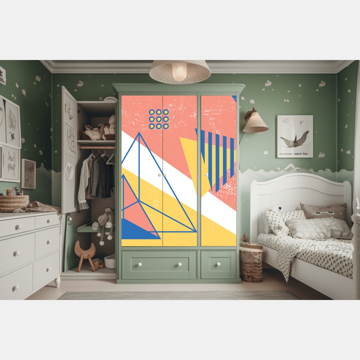 Naklejka na szafę pastelowa kompozycja geometryczna – Wallissimo® Naklejka na szafę pastelowa kompozycja geometryczna – Wallissimo®