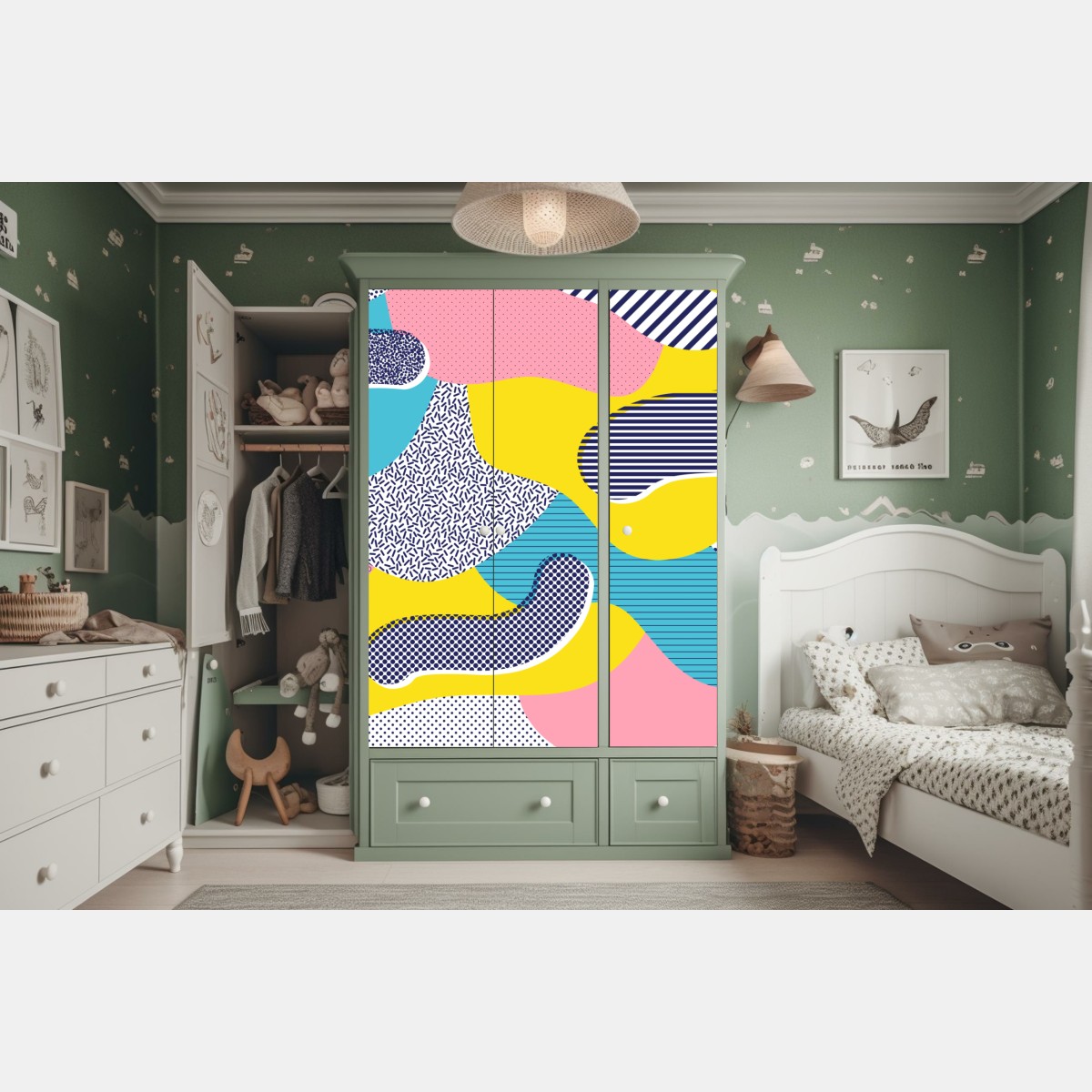 Naklejka na szafę zabawny abstrakcyjny wzór memphis – Wallissimo® Naklejka na szafę zabawny abstrakcyjny wzór memphis – Wallissimo®