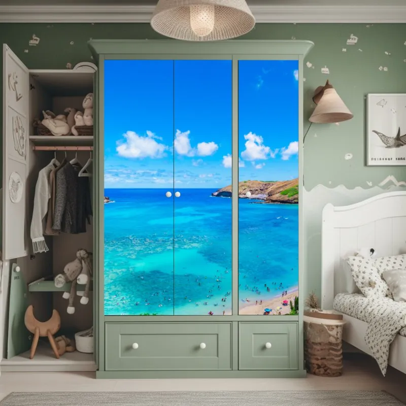 Naklejka na szafę tropikalna turkusowa zatoka panorama – Wallissimo® Naklejka na szafę tropikalna turkusowa zatoka panorama – Wallissimo®