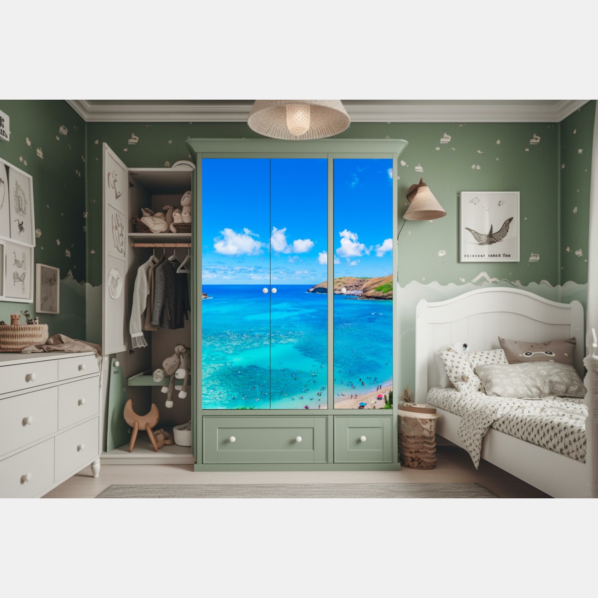 Naklejka na szafę tropikalna turkusowa zatoka panorama – Wallissimo® Naklejka na szafę tropikalna turkusowa zatoka panorama – Wallissimo®