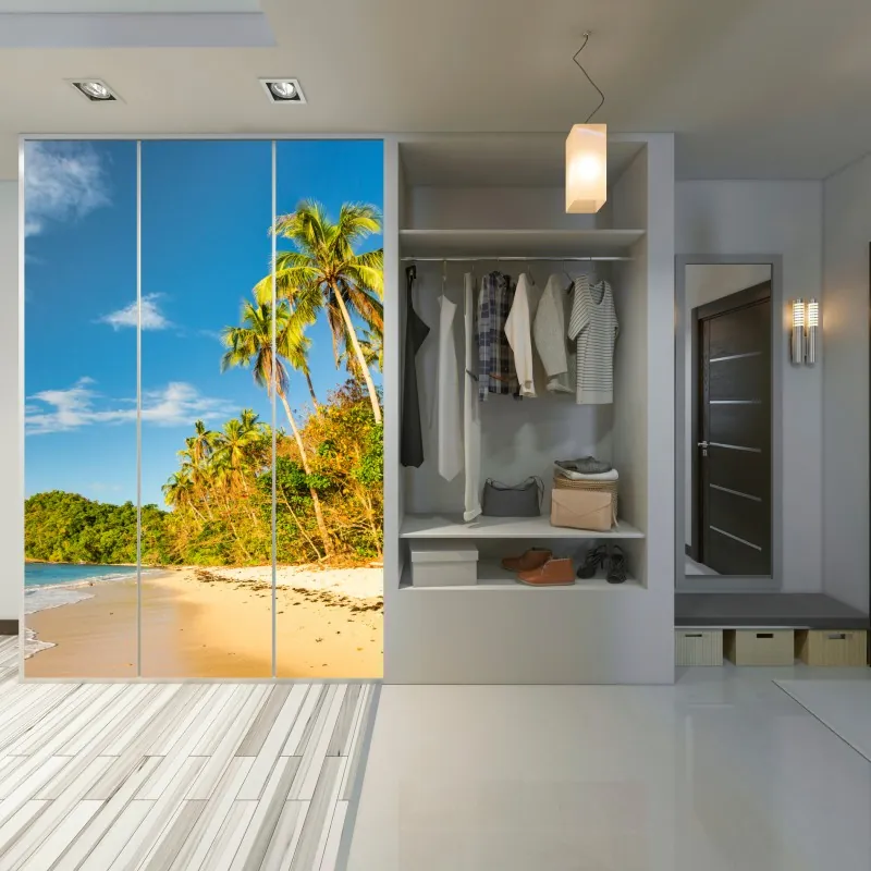 Naklejka na szafę vintage tropikalny wzór z liśćmi – Wallissimo®