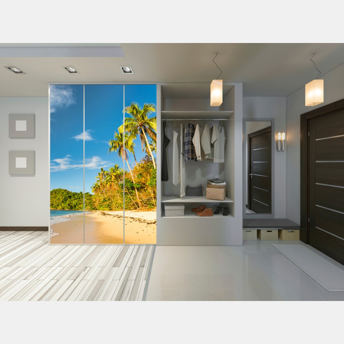 Naklejka na szafę złota tropikalna plaża o zachodzie słońca – Wallissimo® Naklejka na szafę złota tropikalna plaża o zachodzie słońca – Wallissimo®