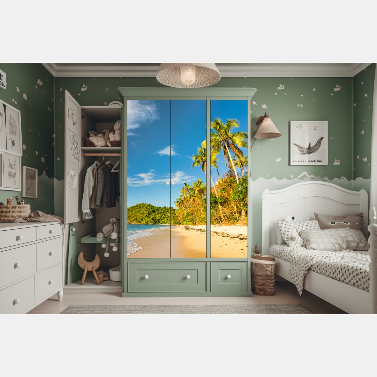 Naklejka na szafę złota tropikalna plaża o zachodzie słońca – Wallissimo® Naklejka na szafę złota tropikalna plaża o zachodzie słońca – Wallissimo®