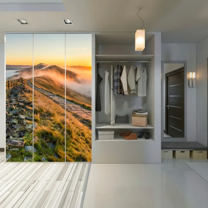 Naklejka na szafę złote liście w stylu line art – Wallissimo®