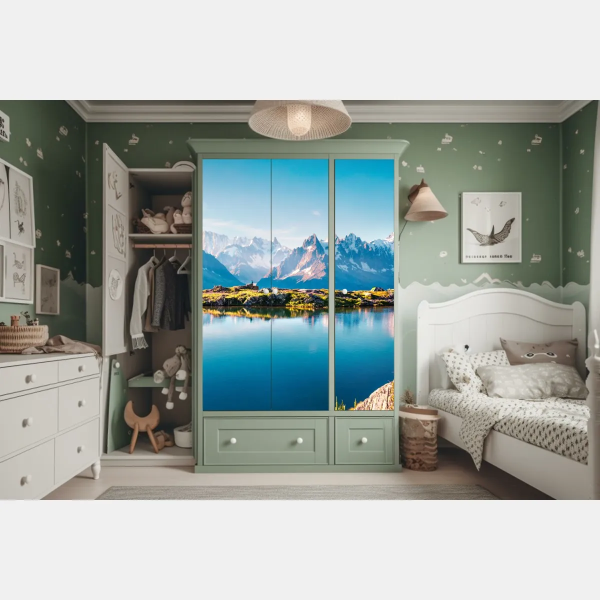 Naklejka na szafę Lac Blanc z widokiem na Mont Blanc – Wallissimo® Naklejka na szafę Lac Blanc z widokiem na Mont Blanc – Wallissimo®