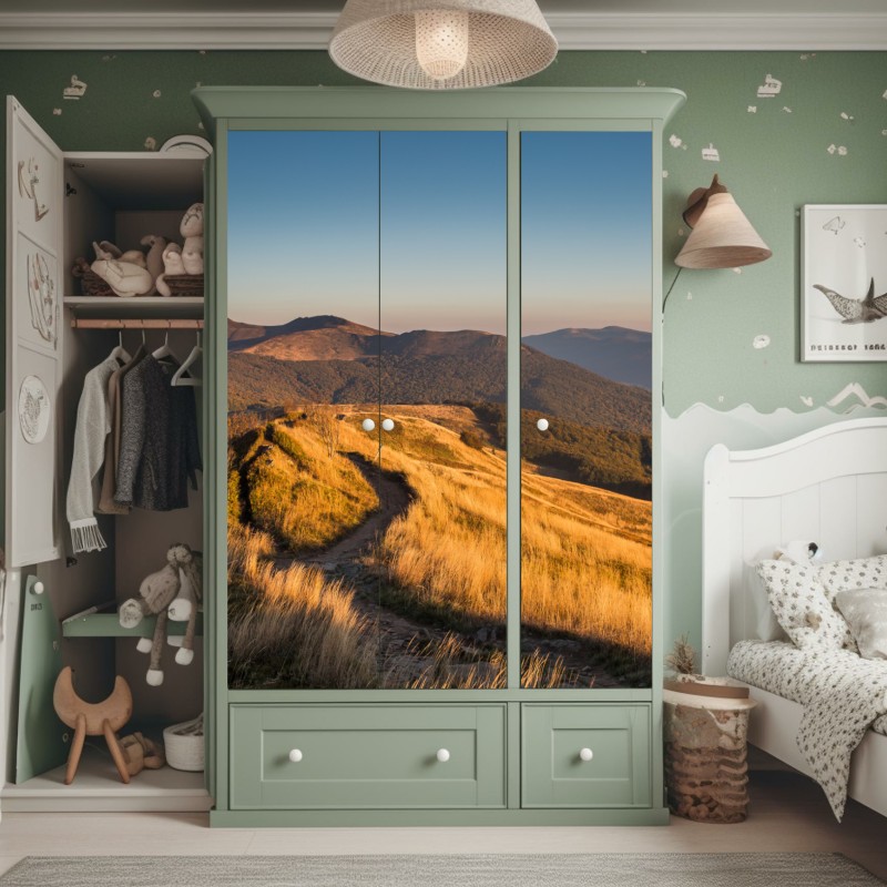 Naklejka na szafę złoty grzbiet górski o zachodzie słońca – Wallissimo® Naklejka na szafę złoty grzbiet górski o zachodzie słońca – Wallissimo®