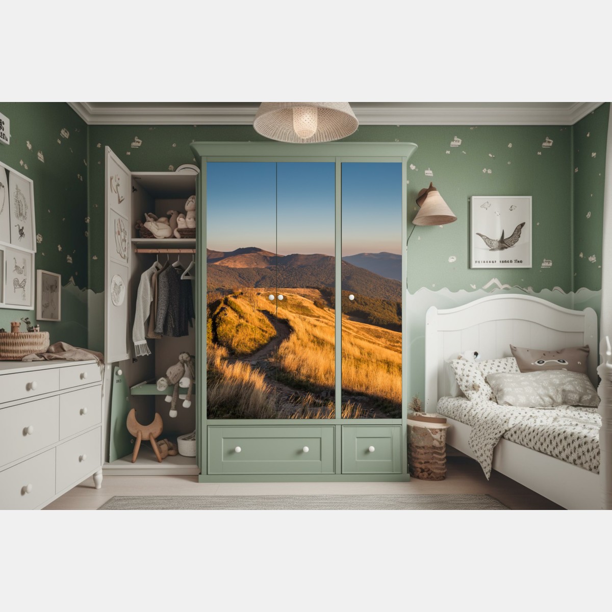 Naklejka na szafę złoty grzbiet górski o zachodzie słońca – Wallissimo® Naklejka na szafę złoty grzbiet górski o zachodzie słońca – Wallissimo®