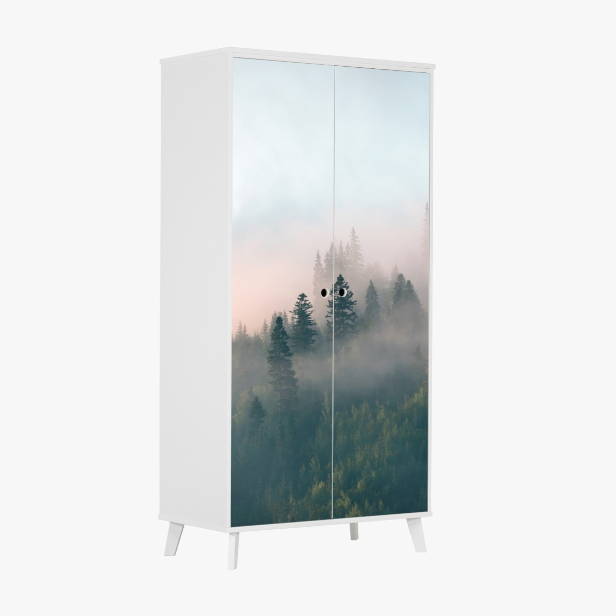 Wardrobe sticker misty morning forest landscape