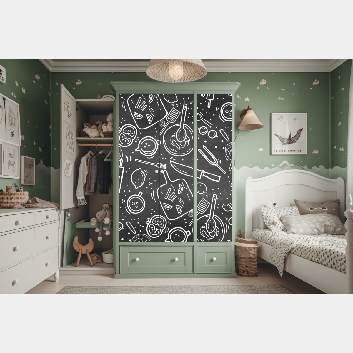Naklejka na szafę kuchenny wzór tablicowy z doodlami – Wallissimo® Naklejka na szafę kuchenny wzór tablicowy z doodlami – Wallissimo®