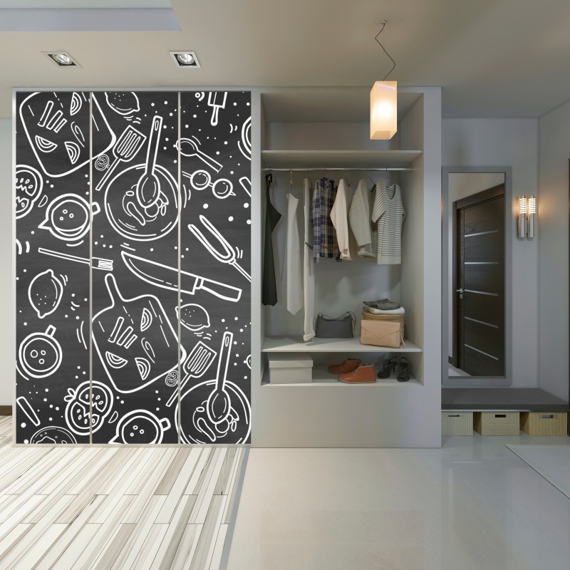 Naklejka na szafę kuchenny wzór tablicowy z doodlami – Wallissimo® Naklejka na szafę kuchenny wzór tablicowy z doodlami – Wallissimo®