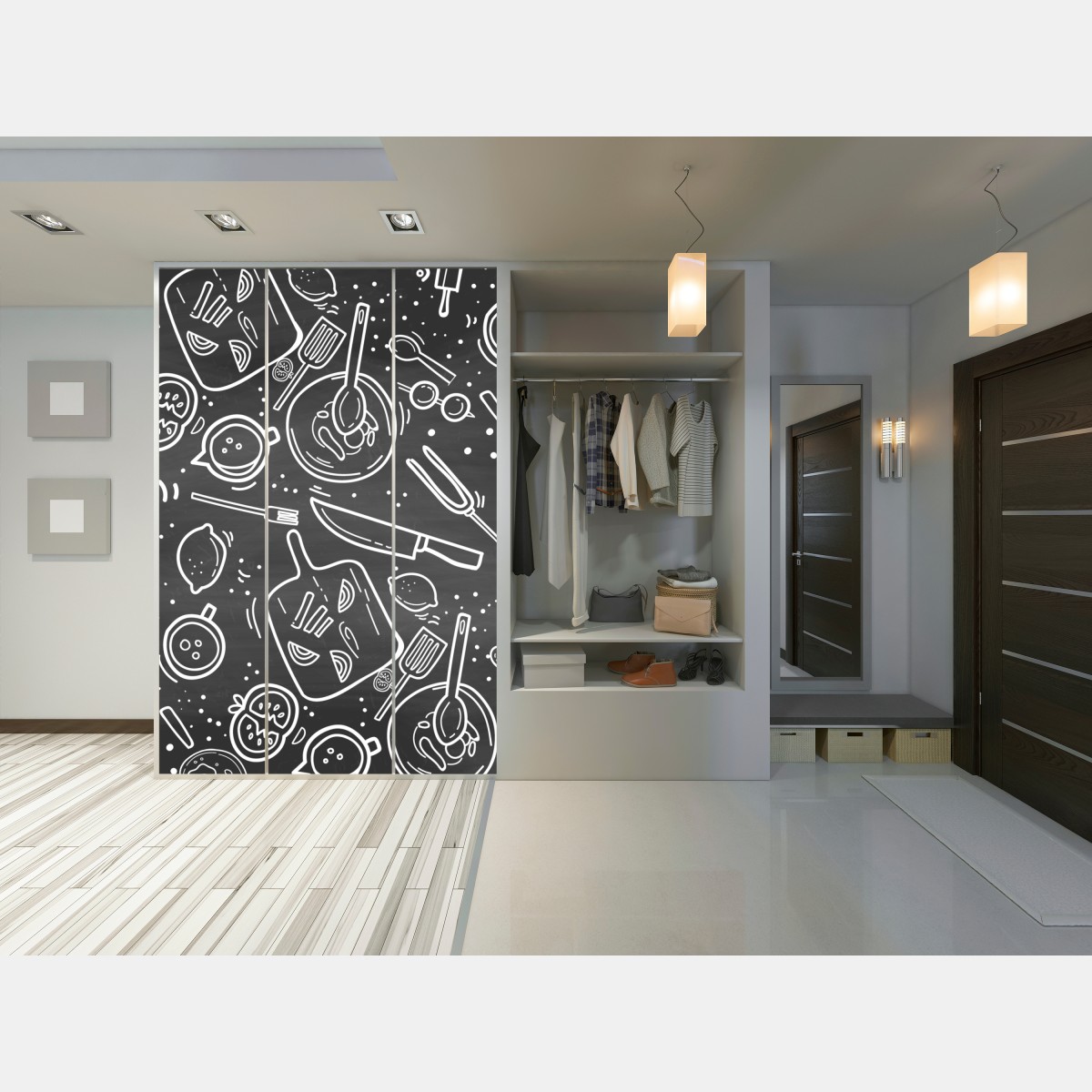 Naklejka na szafę kuchenny wzór tablicowy z doodlami – Wallissimo® Naklejka na szafę kuchenny wzór tablicowy z doodlami – Wallissimo®